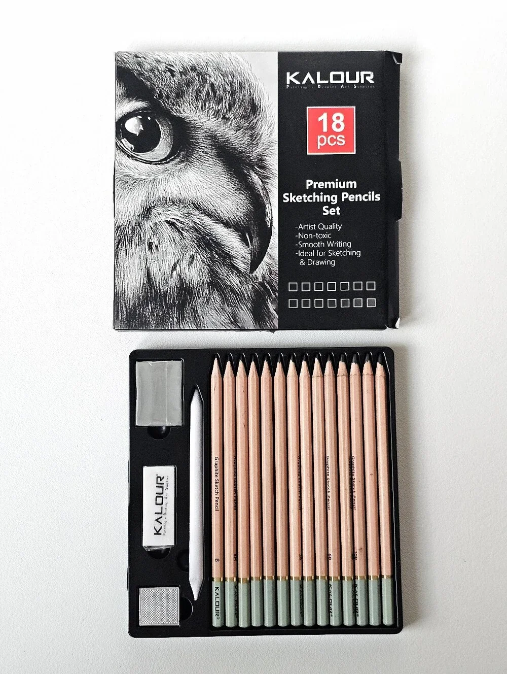 KALOUR 18 Piece Professional Sketching Pencil Set Graphite Drawing Art Kit